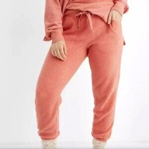 NEW Aerie cozy good vibes jogger sweatpants red rose soft fuzzy fleece New XL